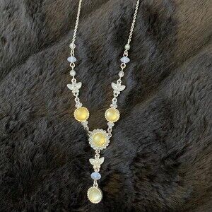 Vintage Avon silver tone yellow butterfly necklace
